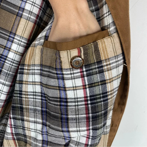 Vintage Chore Coat 90s Brown Canvas Plaid Flannel Lined Corduroy Trim Fisherman - Picture 4 of 15